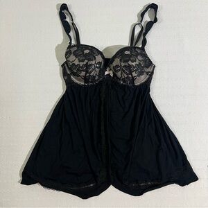 Victorias Secret Babydoll Teddy Womens Size 34C Black Lacy Y2K Lingerie